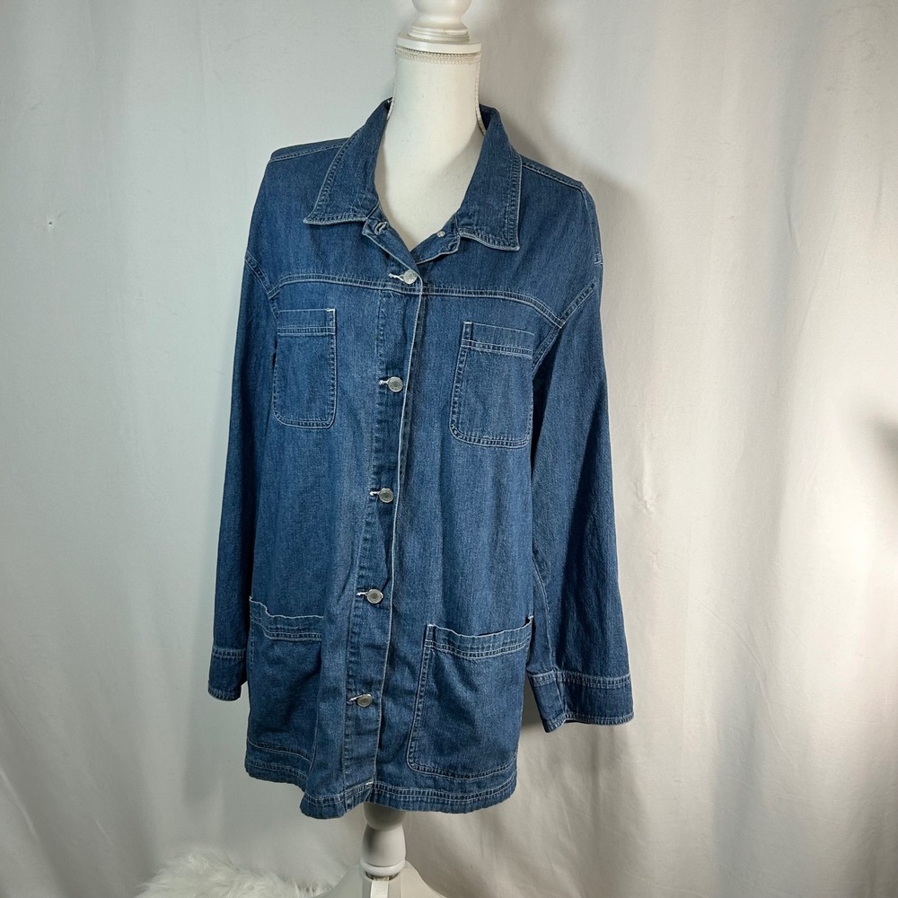 Talbots Womens Denim Jean Barn Jacket Button Front Dress Style Blue Size M